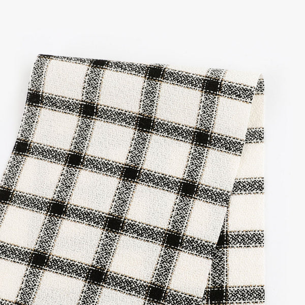 Crepe Check Wool Blend Suiting - Ivory / Black