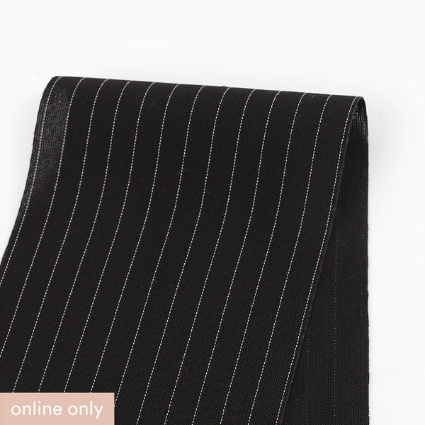 Semi-Sheer Pinstripe Poly Suiting - Black