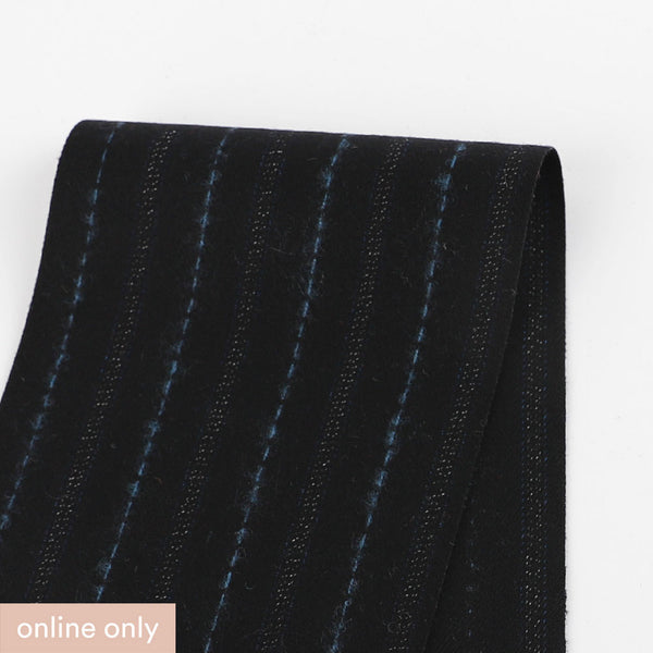 Blue Pinstripe Brushed Wool / Poly Suiting - Black