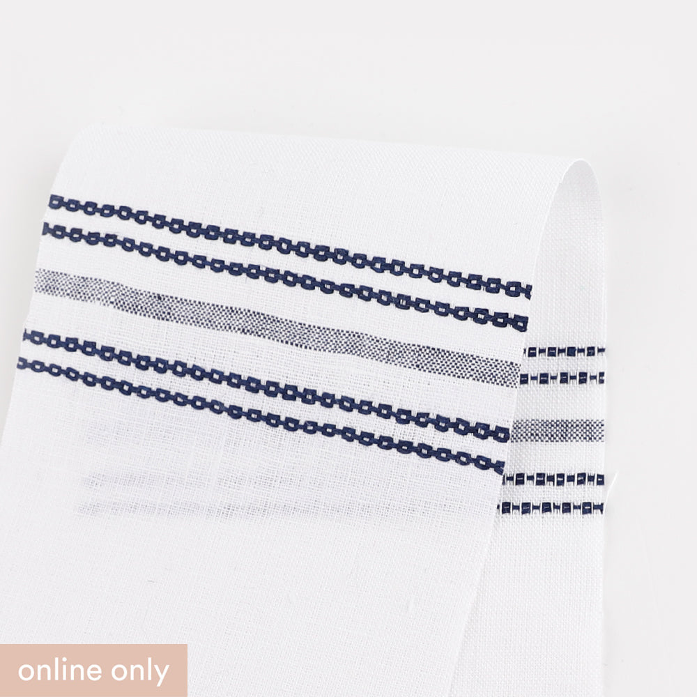 Chain Stripe Linen - White / Navy