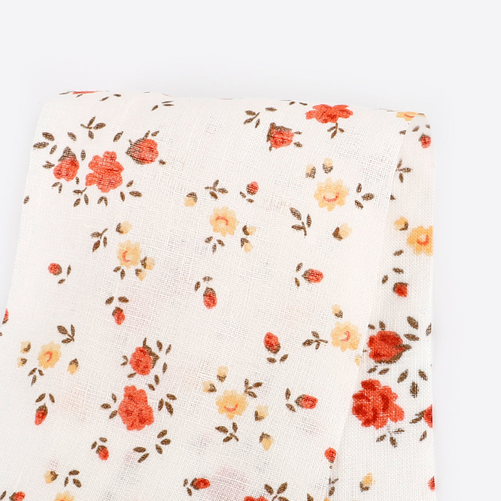 Ditsy Floral Linen - Ivory / Sienna