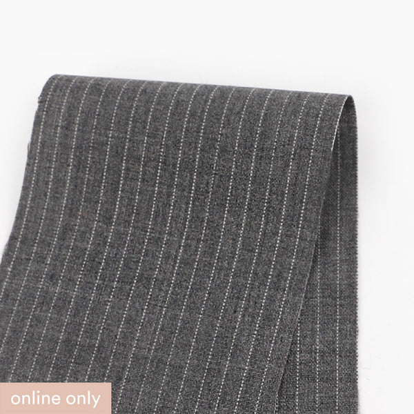 Chalk Pinstripe Pure Wool Suiting - Mid Grey