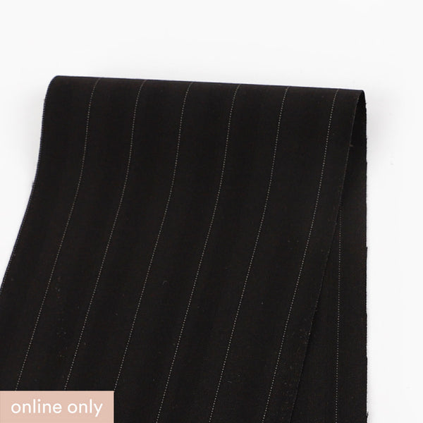 Herringbone Pinstripe Stretch Poly Suiting - Black