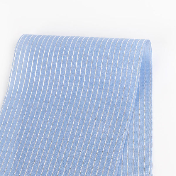 Silver Pinstripe Cotton Shirting - Blue