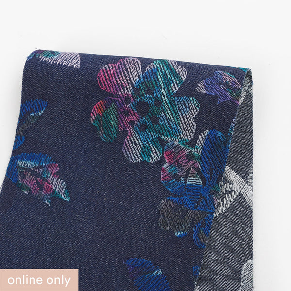 Hellebore Embroidered Cotton - Indigo Multi