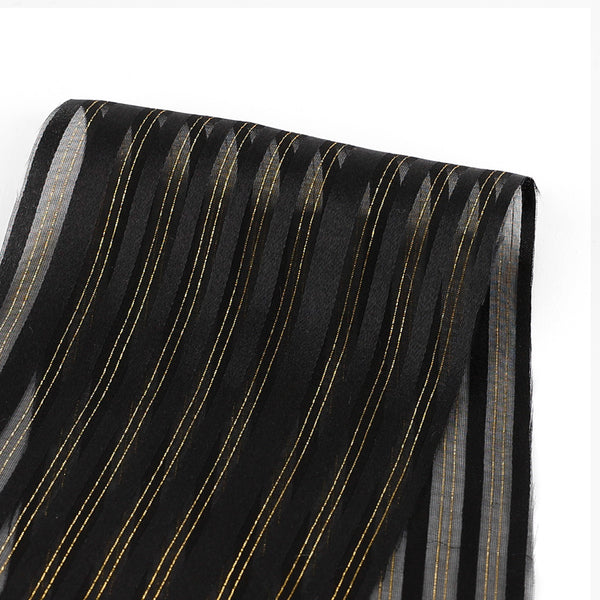 Sheer Metallic Stripe Silk - Black