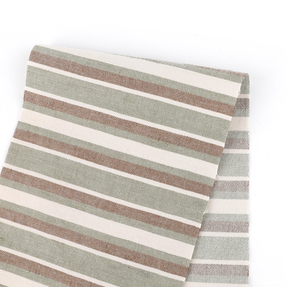 Stretch Linen Blend Twill Stripe - Choc Mint