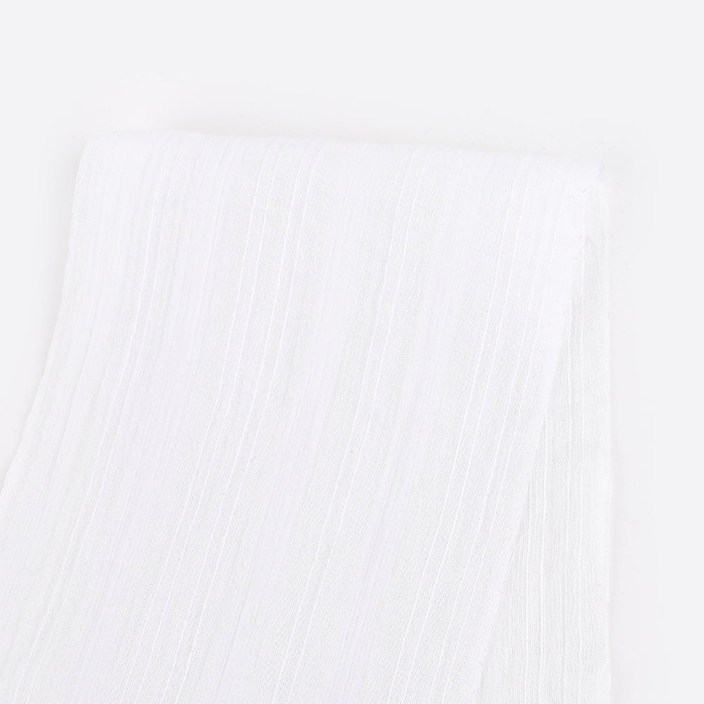 Self Stripe Crinkle Muslin - White