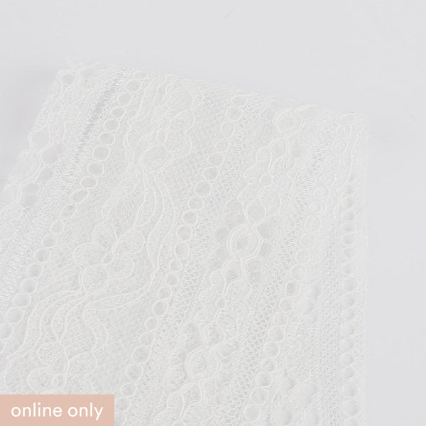 Corded Floral Stripe Lace - White