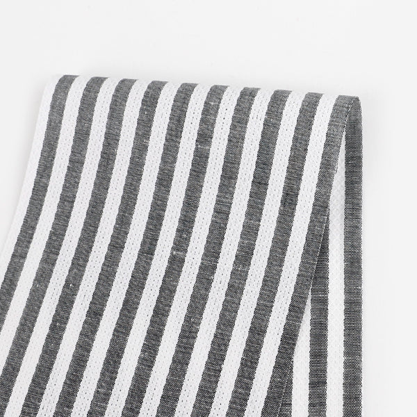 Crosshatch Stripe Cotton / Linen - White / Black