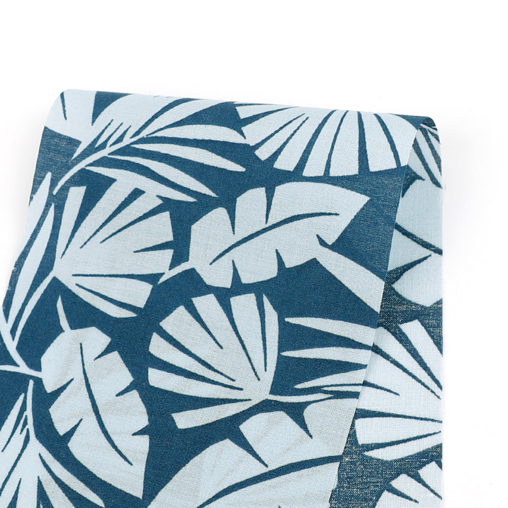Palm Leaves Cotton Voile - Marine / Ice