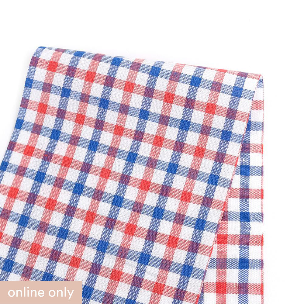Linen / Cotton Tattersall Check - Red / Blue
