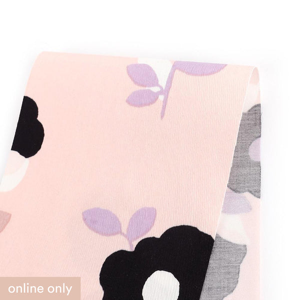 Cute Flower Stretch Cotton Sateen - Blossom / Black (remnant)