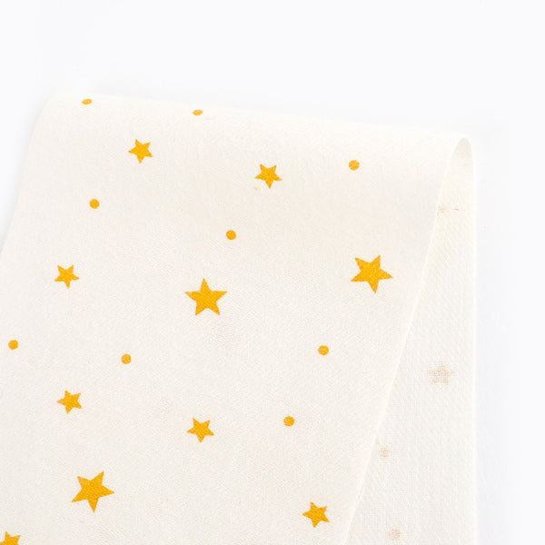 Scattered Star Brushed Cotton Twill - Cream / Mustard