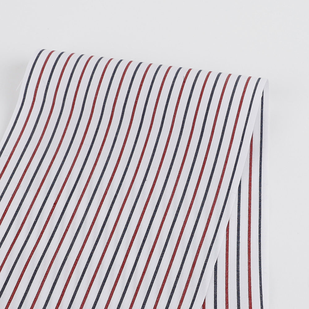 Stripe Cotton Shirting - Maroon / Ink