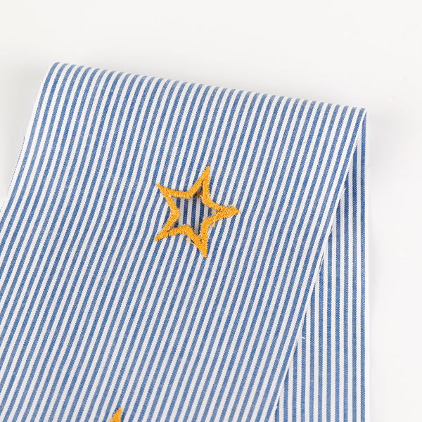 Star Embroidered Cut-Out Stripe Cotton - Blue